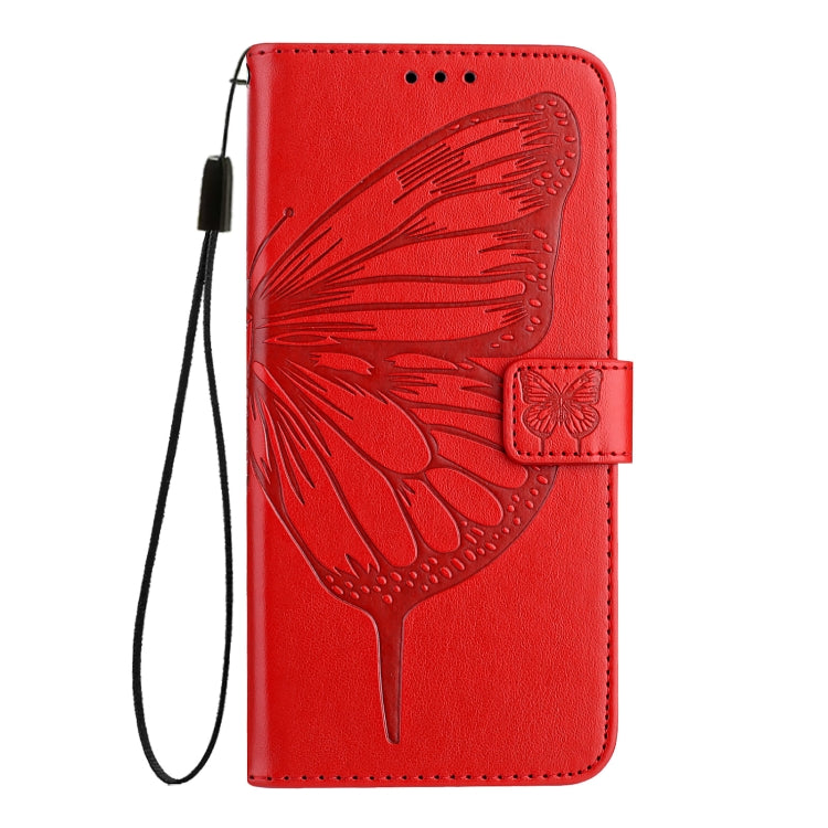 For iPhone 16 Pro Embossed Butterfly Leather Phone Case(Red) - iPhone 16 Pro Cases by buy2fix | Online Shopping UK | buy2fix