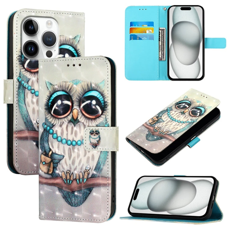 For iPhone 16 Pro 3D Painting Horizontal Flip Leather Phone Case(Grey Owl) - iPhone 16 Pro Cases by buy2fix | Online Shopping UK | buy2fix