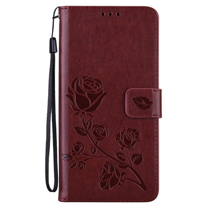 For Samsung Galaxy S24 Ultra Rose Embossed Flip PU Leather Phone Case(Brown) - Galaxy S24 Ultra 5G Cases by buy2fix | Online Shopping UK | buy2fix