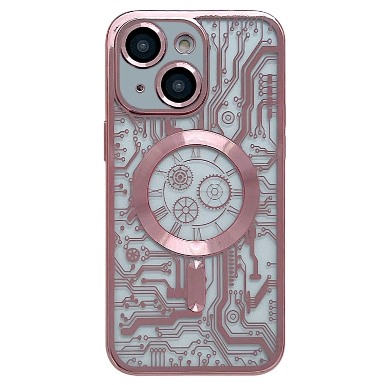 For iPhone 14 Electroplated Circuit Board Pattern MagSafe Phone Case(Pink) - iPhone 14 Cases by buy2fix | Online Shopping UK | buy2fix