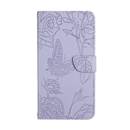 For OnePlus 12 5G Global Skin Feel Butterfly Peony Embossed Leather Phone Case(Purple) - OnePlus Cases by buy2fix | Online Shopping UK | buy2fix