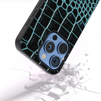 For iPhone 16 Pro Max ABEEL Genuine Leather Crocodile Pattern Black Edge Phone Case(Blue) - iPhone 16 Pro Max Cases by buy2fix | Online Shopping UK | buy2fix