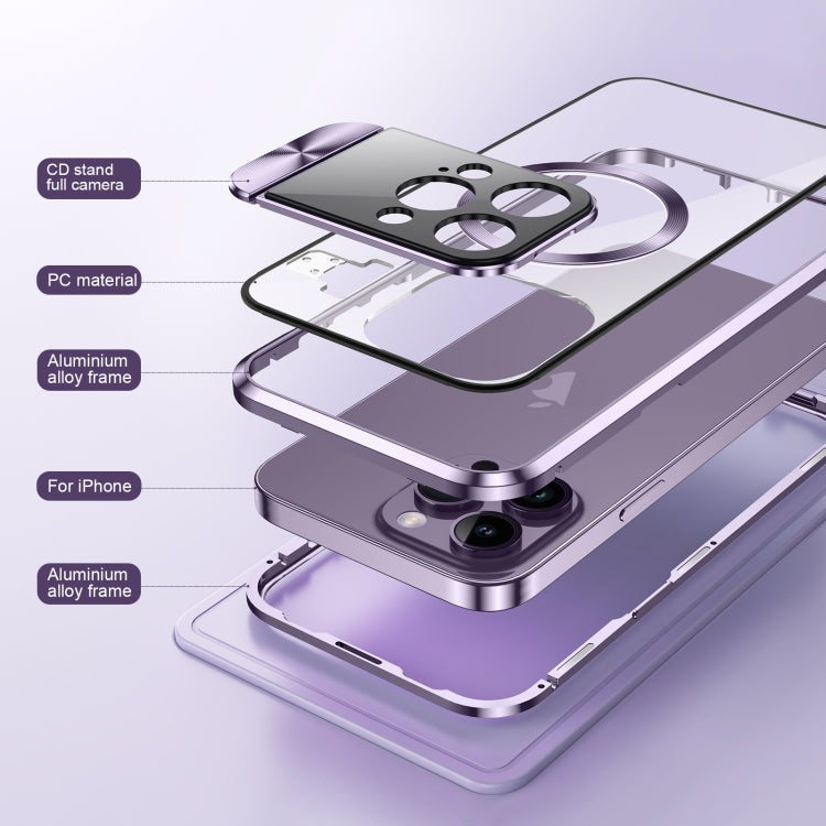 For iPhone 14 Pro Max Large Window Holder MagSafe Magnetic Metal Phone Case(Purple) - iPhone 14 Pro Max Cases by buy2fix | Online Shopping UK | buy2fix