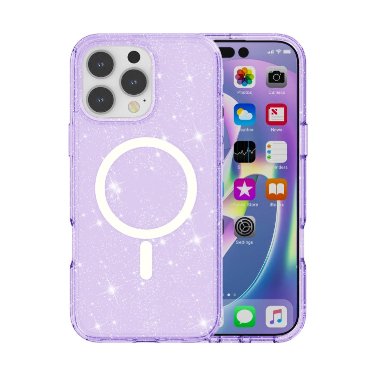 For iPhone 16 Pro Max Terminator Style Glitter Powder MagSafe Magnetic Phone Case(Purple) - iPhone 16 Pro Max Cases by buy2fix | Online Shopping UK | buy2fix