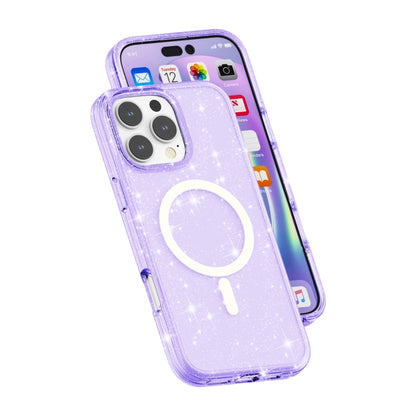 For iPhone 16 Pro Max Terminator Style Glitter Powder MagSafe Magnetic Phone Case(Purple) - iPhone 16 Pro Max Cases by buy2fix | Online Shopping UK | buy2fix