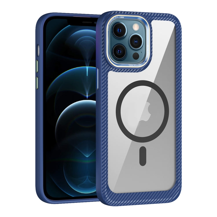 For iPhone 12 Pro Max MagSafe Carbon Fiber Transparent Back Panel Phone Case(Blue) - iPhone 12 Pro Max Cases by buy2fix | Online Shopping UK | buy2fix