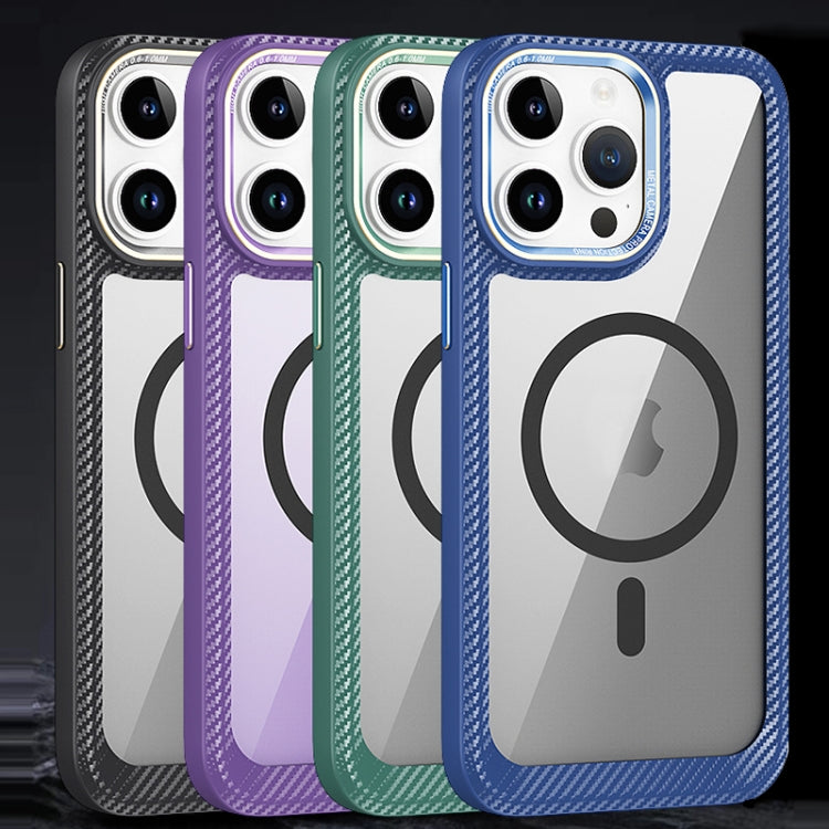 For iPhone 13 Pro MagSafe Carbon Fiber Transparent Back Panel Phone Case(Purple) - iPhone 13 Pro Cases by buy2fix | Online Shopping UK | buy2fix