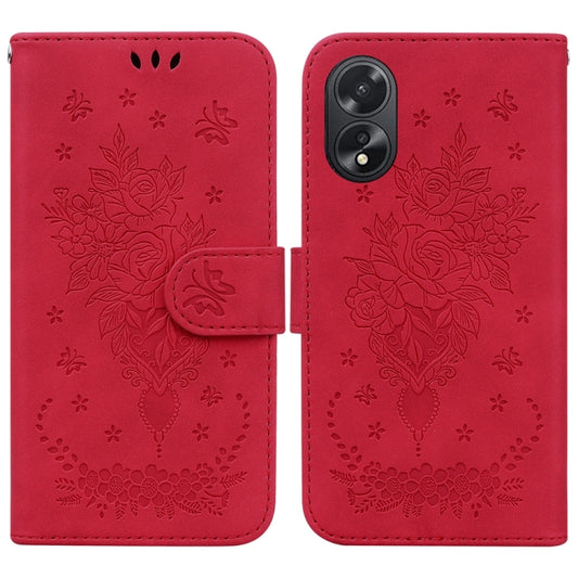For OPPO A38 4G / A18 Butterfly Rose Embossed Leather Phone Case(Red) - A38 Cases by buy2fix | Online Shopping UK | buy2fix