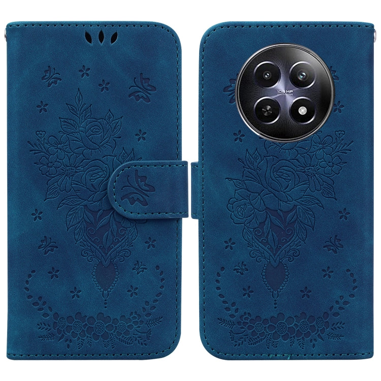 For Realme 12 5G Butterfly Rose Embossed Leather Phone Case(Blue) - Realme Cases by buy2fix | Online Shopping UK | buy2fix