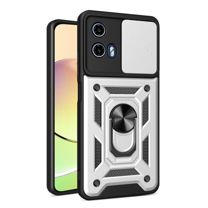 For Motorola Moto G34 5G Sliding Camera Cover Design TPU Hybrid PC Phone Case(Silver) - Motorola Cases by buy2fix | Online Shopping UK | buy2fix