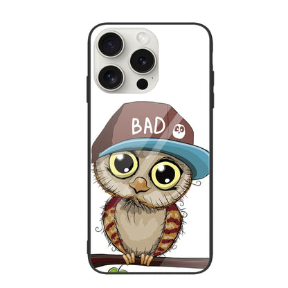 For iPhone 16 Pro Max Colorful Painted Glass Phone Case(Owl) - iPhone 16 Pro Max Cases by buy2fix | Online Shopping UK | buy2fix