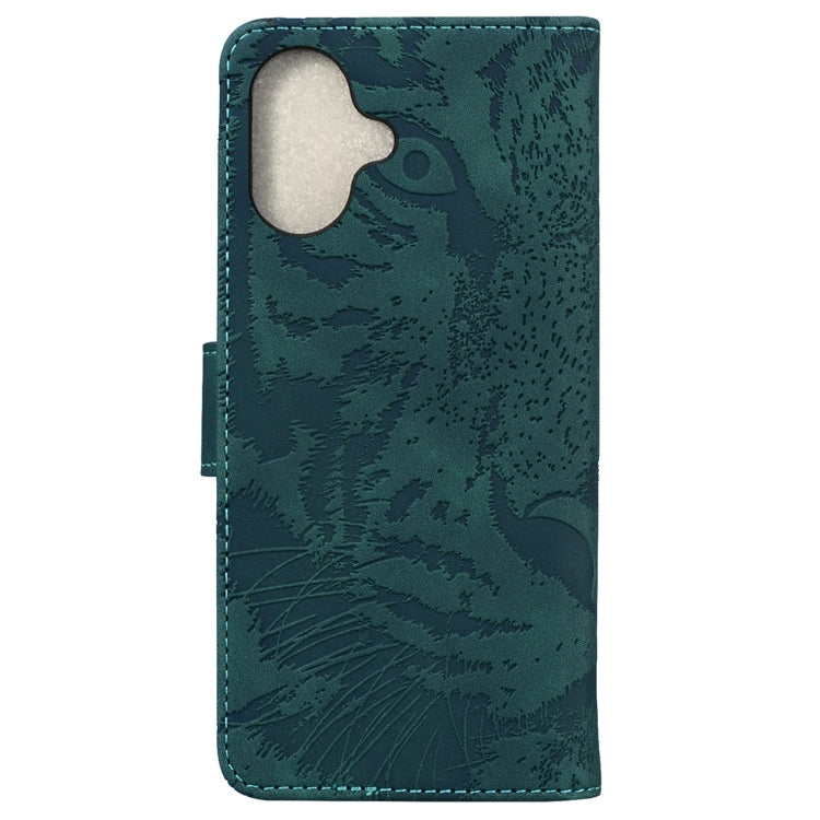 For iPhone 16 Plus Tiger Embossing Pattern Leather Phone Case(Green) - iPhone 16 Pro Cases by buy2fix | Online Shopping UK | buy2fix