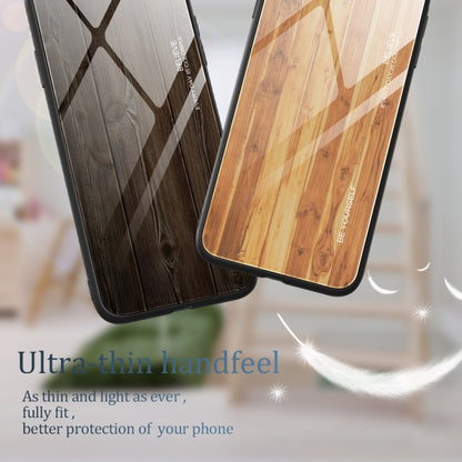 For iPhone 16 Plus Wood Grain Glass Phone Case(Dark Brown) - iPhone 16 Plus Cases by buy2fix | Online Shopping UK | buy2fix