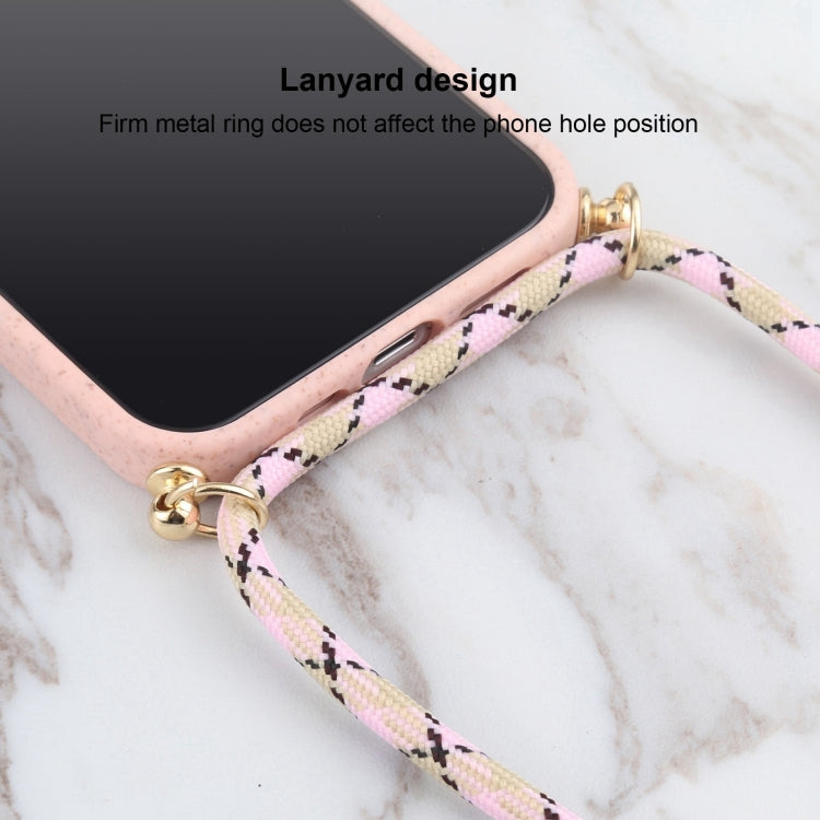 For iPhone 16 Plus Wheat Straw TPU Shockproof Phone Case with Neck Lanyard(Pink) - iPhone 16 Plus Cases by buy2fix | Online Shopping UK | buy2fix