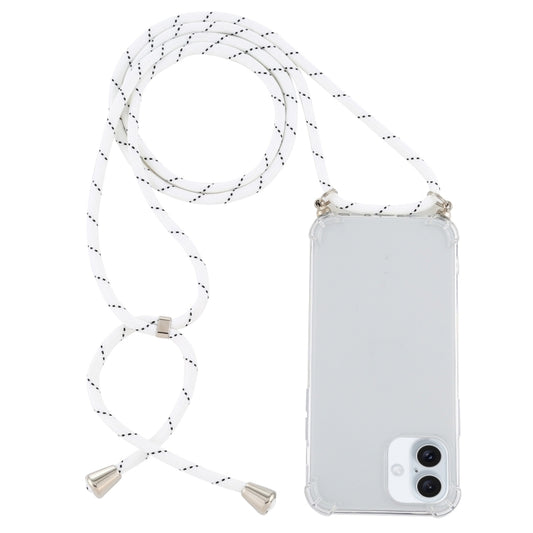 For iPhone 16 Four-Corner Shockproof Transparent TPU Case with Lanyard(White Black) - iPhone 16 Cases by buy2fix | Online Shopping UK | buy2fix