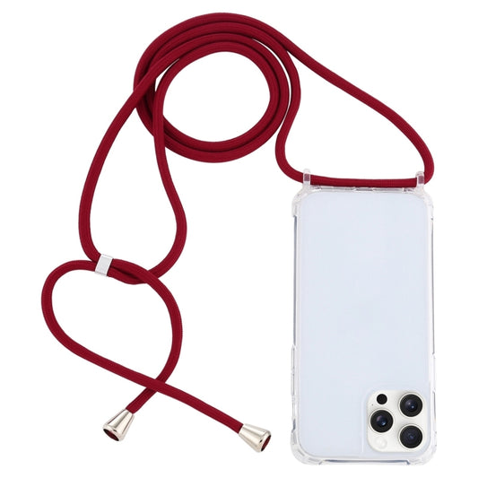 For iPhone 16 Pro Max Transparent Acrylic Airbag Shockproof Phone Protective Case with Lanyard(Claret) - iPhone 16 Pro Max Cases by buy2fix | Online Shopping UK | buy2fix