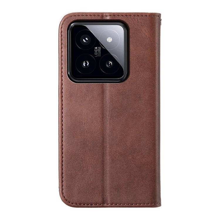 For Xiaomi 14 Pro Cubic Grid Calf Texture Magnetic Leather Phone Case(Brown) - 14 Pro Cases by buy2fix | Online Shopping UK | buy2fix