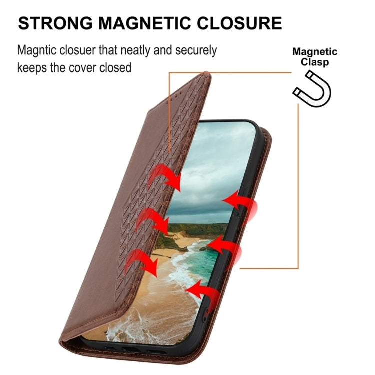 For Xiaomi 14 Pro Cubic Grid Calf Texture Magnetic Leather Phone Case(Brown) - 14 Pro Cases by buy2fix | Online Shopping UK | buy2fix