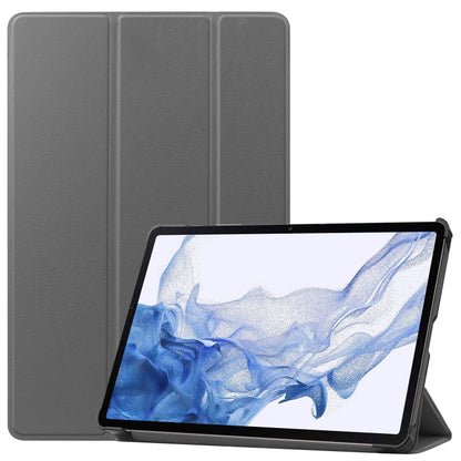 For Samsung Galaxy Tab S9 Custer Pure Color 3-Fold Holder Smart Leather Tablet Case(Grey) - Galaxy Tab S9 Cases by buy2fix | Online Shopping UK | buy2fix