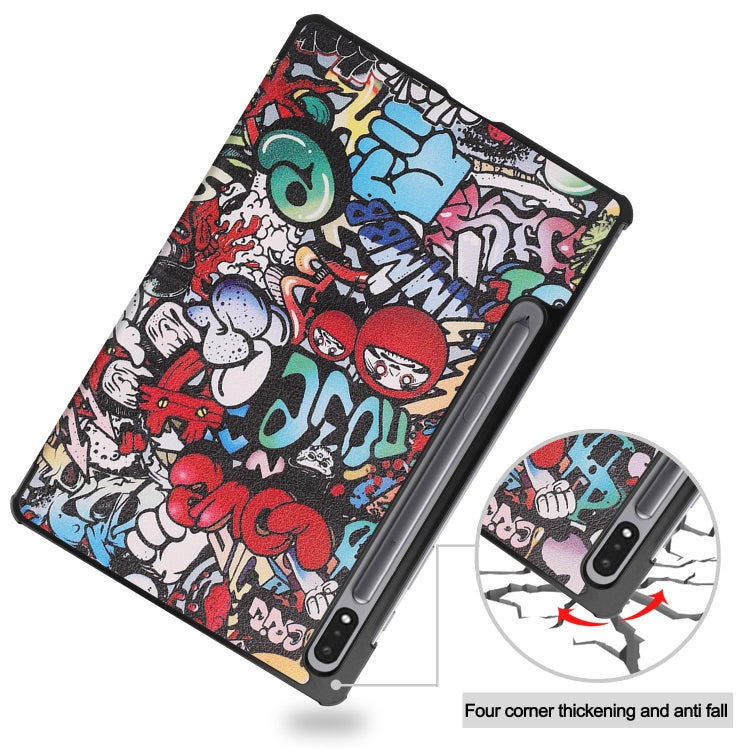 For Samsung Galaxy Tab S9 Custer Painted 3-Fold Holder Smart Leather Tablet Case(Graffiti) - Galaxy Tab S9 Cases by buy2fix | Online Shopping UK | buy2fix