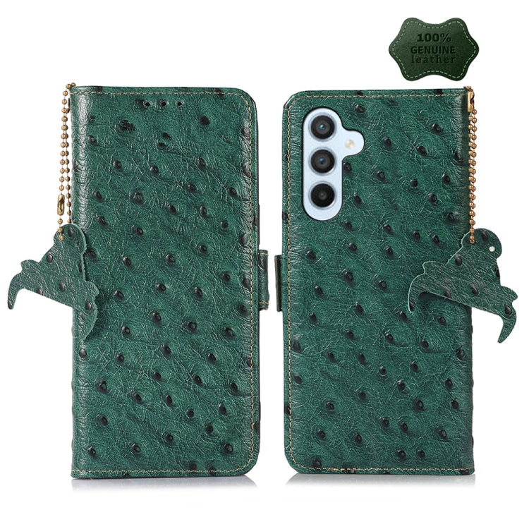 For Samsung Galaxy S23 FE 5G Ostrich Pattern Genuine Leather RFID Phone Case(Green) - Galaxy S23 FE 5G Cases by buy2fix | Online Shopping UK | buy2fix