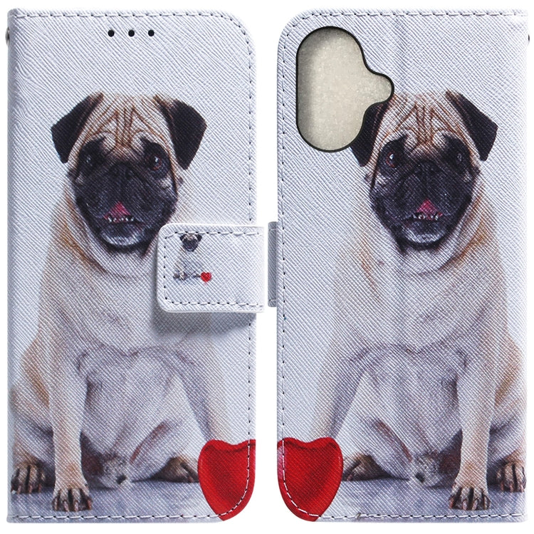 For iPhone 16 Coloured Drawing Flip Leather Phone Case(Pug) - iPhone 16 Cases by buy2fix | Online Shopping UK | buy2fix