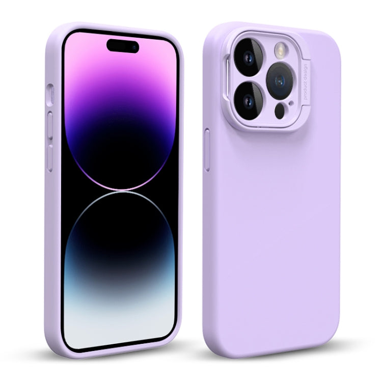 For iPhone 14 Pro MagSafe Liquid Silicone Lens Holder Phone Case(Purple) - iPhone 14 Pro Cases by buy2fix | Online Shopping UK | buy2fix