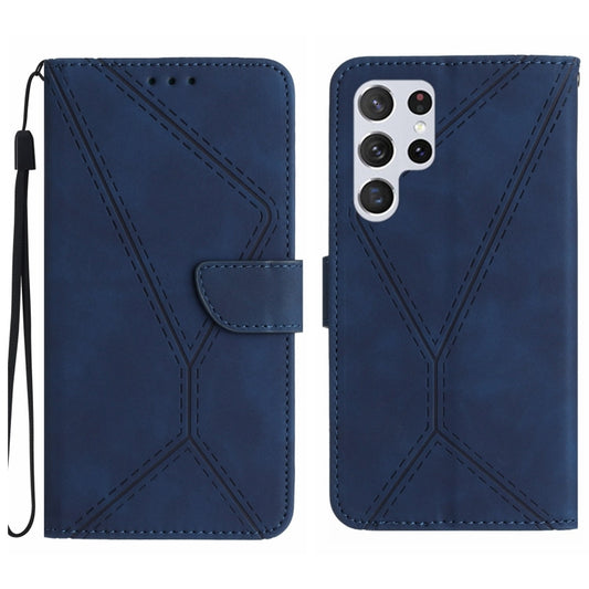 For Samsung Galaxy S24 Ultra 5G Stitching Embossed Leather Phone Case(Blue) - Galaxy S24 Ultra 5G Cases by buy2fix | Online Shopping UK | buy2fix