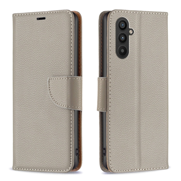 For Samsung Galaxy A25 5G Litchi Texture Pure Color Flip Leather Phone Case(Grey) - Galaxy Phone Cases by buy2fix | Online Shopping UK | buy2fix