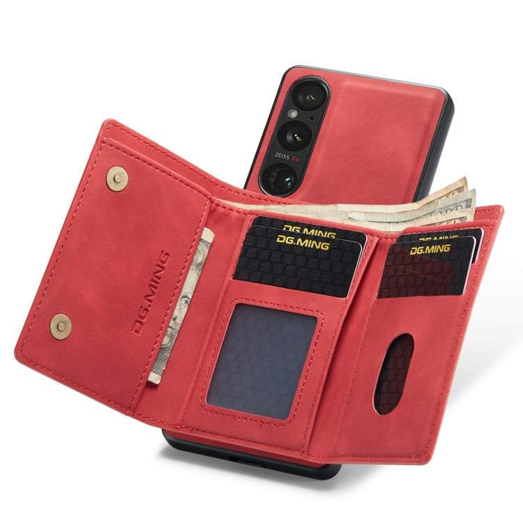 For Sony Xperia 1 V DG.MING M1 Series 3-Fold Multi Card Wallet + Magnetic Phone Case(Red) - Sony Cases by DG.MING | Online Shopping UK | buy2fix