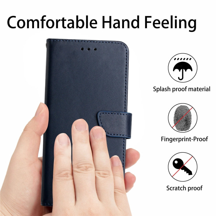 For OPPO A18 / A38 4G HT02 Genuine Leather Fingerprint-proof Flip Phone Case(Blue) - A18 Cases by buy2fix | Online Shopping UK | buy2fix