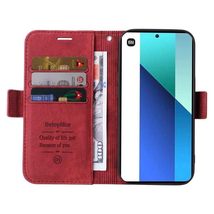 For Xiaomi Redmi Note 13 4G BETOPNICE Dual-side Buckle Leather Phone Case(Red) - Xiaomi Cases by BETOPNICE | Online Shopping UK | buy2fix