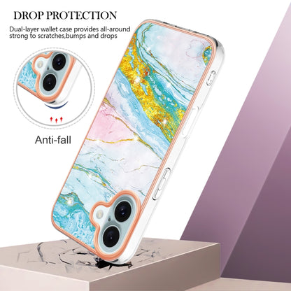 For iPhone 16 Plus Electroplating Marble Pattern Dual-side IMD TPU Shockproof Phone Case (Green 004) - iPhone 16 Plus Cases by buy2fix | Online Shopping UK | buy2fix