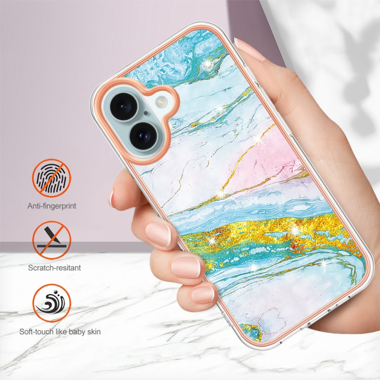 For iPhone 16 Plus Electroplating Marble Pattern Dual-side IMD TPU Shockproof Phone Case (Green 004) - iPhone 16 Plus Cases by buy2fix | Online Shopping UK | buy2fix