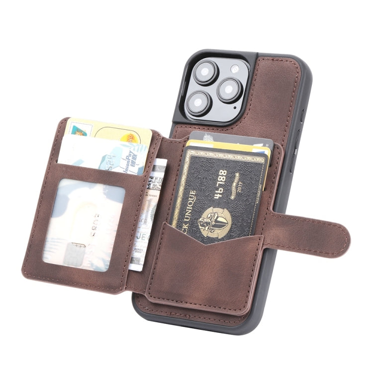 For iPhone 16 Pro Skin Feel Dream RFID Anti-theft PU Card Bag Phone Case(Coffee) - iPhone 16 Pro Cases by buy2fix | Online Shopping UK | buy2fix