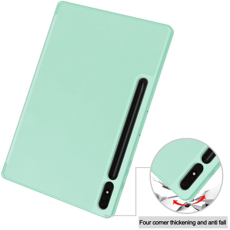 For Samsung Galaxy Tab S9+ 3-Fold Pure Color TPU Smart Leather Tablet Case with Pen Slot(Mint Green) - Galaxy Tab S9+ Cases by buy2fix | Online Shopping UK | buy2fix