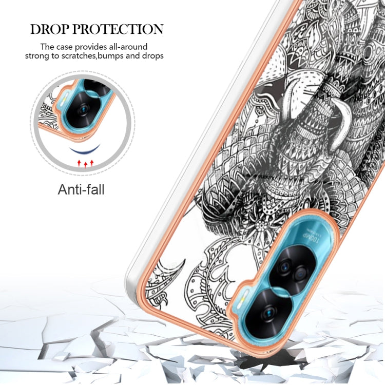 For Honor 90 Lite 5G Electroplating Marble Dual-side IMD Phone Case(Totem Elephant) - Honor Cases by buy2fix | Online Shopping UK | buy2fix