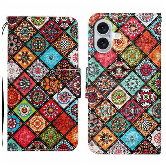 For iPhone 16 3D Colored Drawing Flip Leather Phone Case(Ethnic Totem) - iPhone 16 Cases by buy2fix | Online Shopping UK | buy2fix