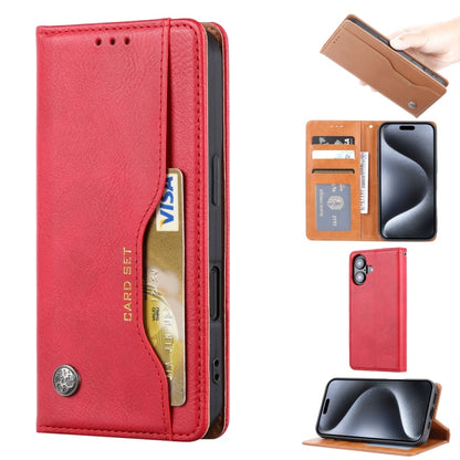 For iPhone 16 Knead Skin Texture Flip Leather Phone Case(Red) - iPhone 16 Cases by buy2fix | Online Shopping UK | buy2fix