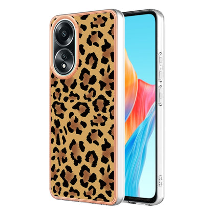 For OPPO A58 4G Electroplating Marble Dual-side IMD Phone Case(Leopard Print) - OPPO Cases by buy2fix | Online Shopping UK | buy2fix