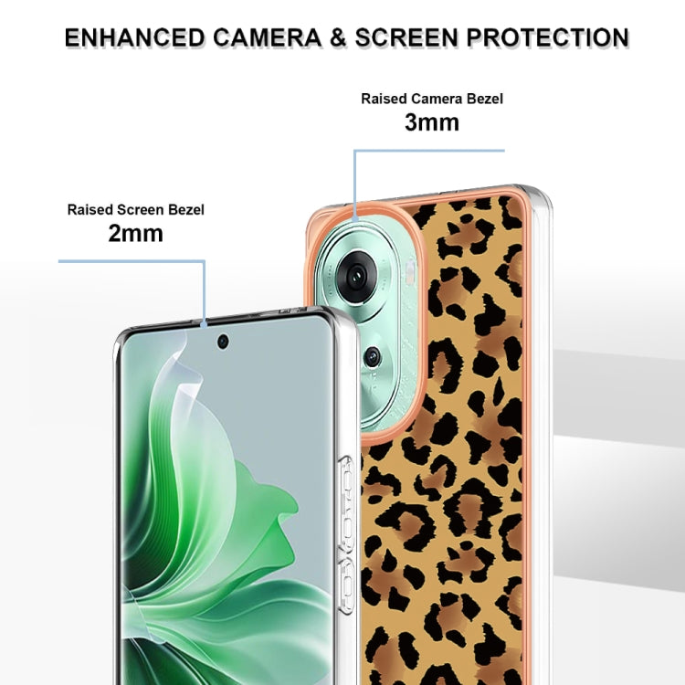 For OPPO Reno11 5G Global Electroplating Marble Dual-side IMD Phone Case(Leopard Print) - Reno11 Cases by buy2fix | Online Shopping UK | buy2fix
