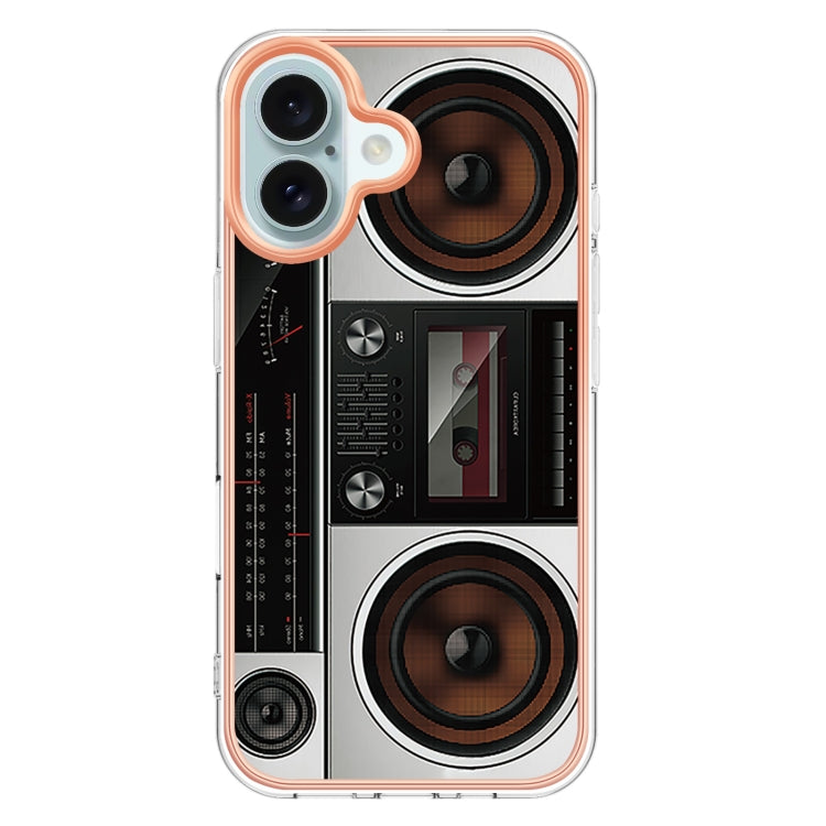 For iPhone 16 Electroplating Marble Dual-side IMD Phone Case(Retro Radio) - iPhone 16 Cases by buy2fix | Online Shopping UK | buy2fix