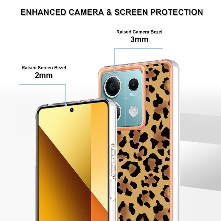 For Xiaomi Redmi Note 13 5G Electroplating Marble Dual-side IMD Phone Case(Leopard Print) - Note 13 Cases by buy2fix | Online Shopping UK | buy2fix