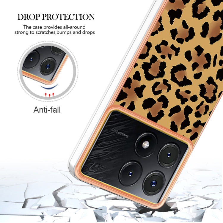 For Xiaomi Poco X6 Pro / Redmi K70E Electroplating Marble Dual-side IMD Phone Case(Leopard Print) - K70E Cases by buy2fix | Online Shopping UK | buy2fix