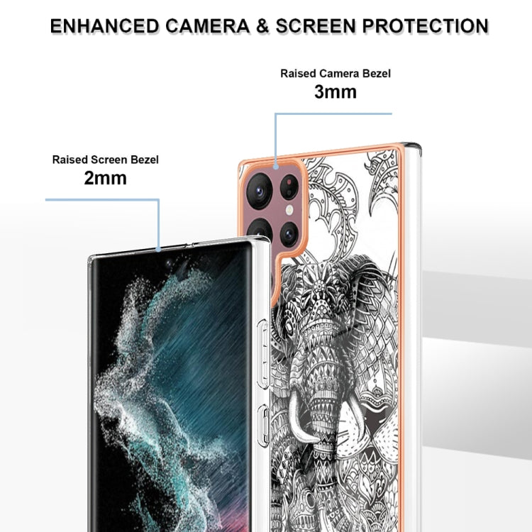 For Samsung Galaxy S22 Ultra 5G Electroplating Marble Dual-side IMD Phone Case(Totem Elephant) - Galaxy S22 Ultra 5G Cases by buy2fix | Online Shopping UK | buy2fix