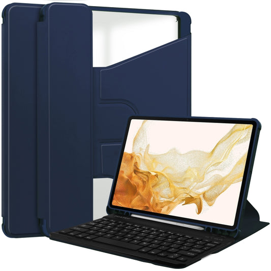 For Samsung Galaxy Tab S9+ 360 Rotation Transparent Smart Leather Case with Keyboard(Dark Blue) - Galaxy Tab S9+ Cases by buy2fix | Online Shopping UK | buy2fix