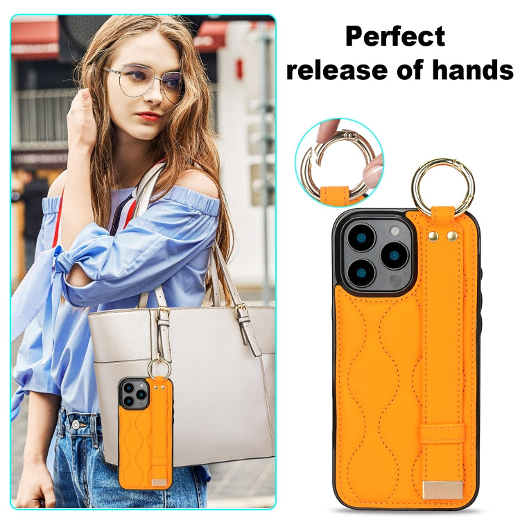 For iPhone 16 Pro Non-slip Full Coverage Ring PU Phone Case with Wristband(Orange) - iPhone 16 Pro Cases by buy2fix | Online Shopping UK | buy2fix