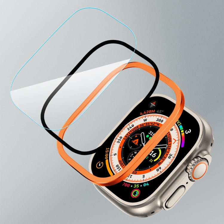 For Apple Watch Ultra 49mm Aluminum Alloy Frame Integrated Tempered Film(Orange) - Others by buy2fix | Online Shopping UK | buy2fix