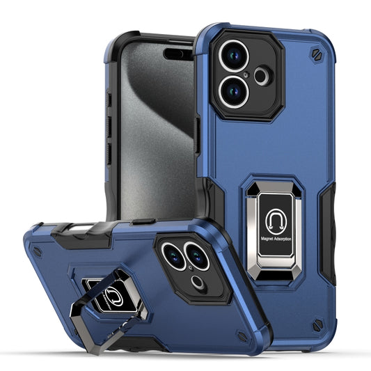 For iPhone 16 Ring Holder Non-slip Shockproof Armor Phone Case(Blue) - iPhone 16 Cases by buy2fix | Online Shopping UK | buy2fix