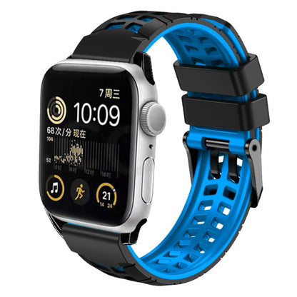 For Apple Watch Series 7 41mm Twill Dual-row Buckle Silicone Watch Band(Black Blue) - Watch Bands by buy2fix | Online Shopping UK | buy2fix